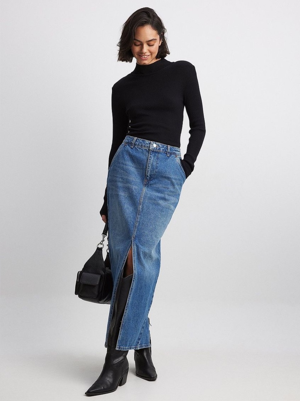 Na-Kd Premium 100% Cotton 90s Denim Column Maxi Skirt Acid Blue